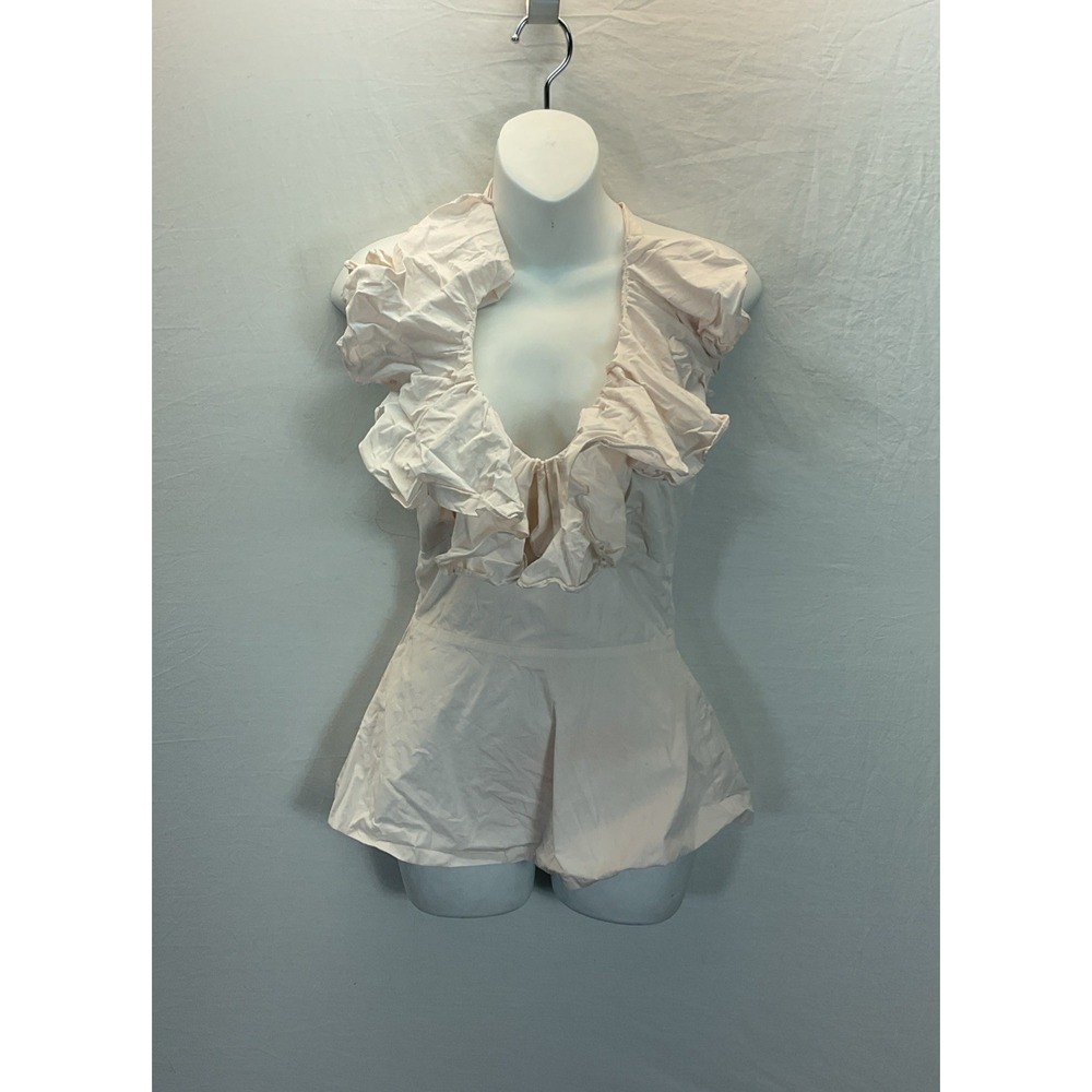 CK Bradley Women's Pink Ruffle Halter‎ Blouse Cotton XS flounce feminine